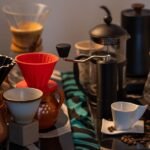 A variety of coffee brewing equipment illustrating percolation and immersion methods.